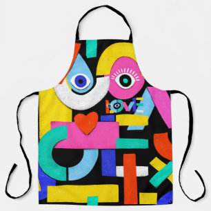Colourful abstract pattern with word love inside,e apron