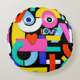 Colourful abstract pattern with word love inside,e round pillow
