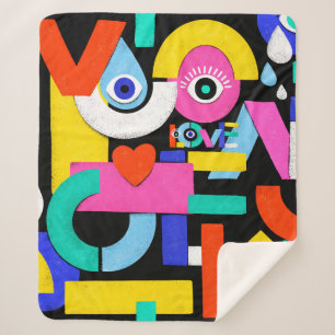 Colourful abstract pattern with word love inside,e sherpa blanket