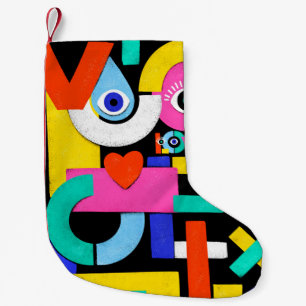 Colourful abstract pattern with word love inside,e small christmas stocking