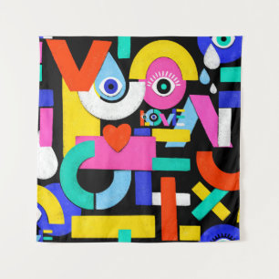 Colourful abstract pattern with word love inside,e tapestry