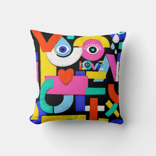Colourful abstract pattern with word love inside,e throw pillow (Front)