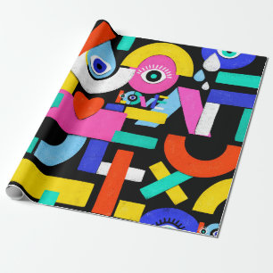 Colourful abstract pattern with word love inside,e wrapping paper