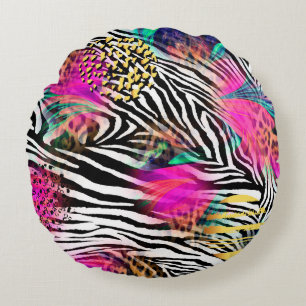 Colourful abstract pattern with zebra textureabstr round pillow
