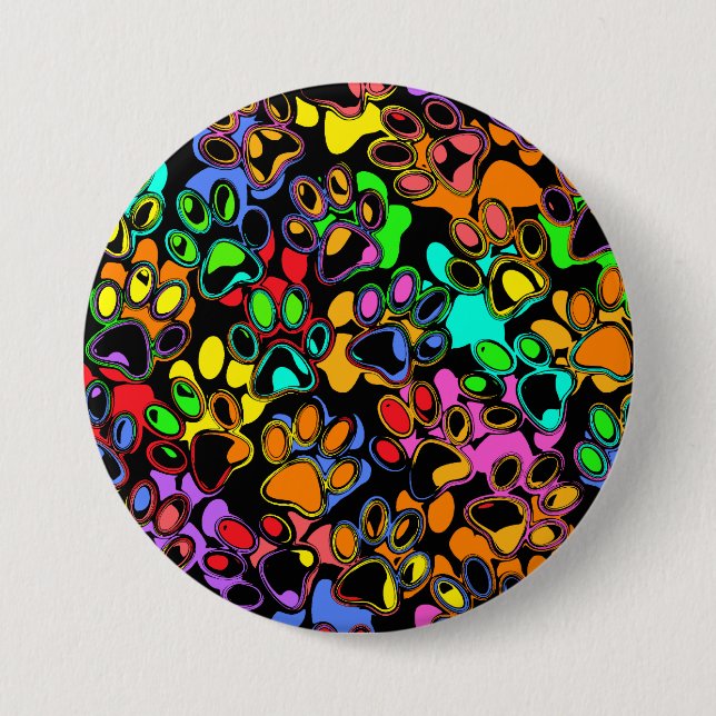 Colourful Abstract Paw Prints 3 Inch Round Button (Front)