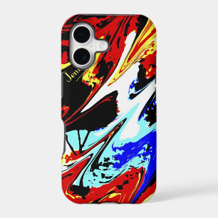Colourful Abstract, Personalized Name, Red Blue