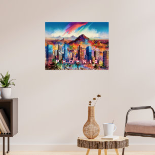 Colourful Abstract Phoenix Arizona Skyline Poster