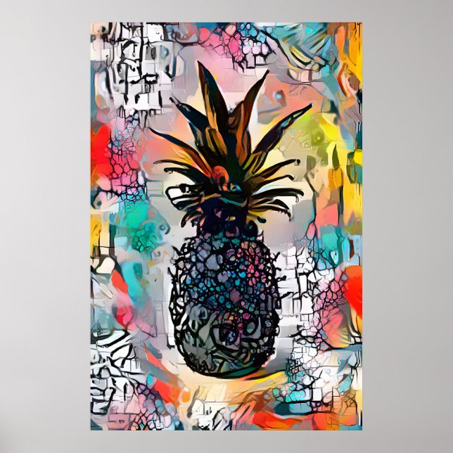 Colourful Abstract Pineapple Fruit Poster (Front)