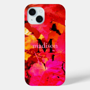 Colourful abstract pink red orange Autumn Leaves iPhone 15 Case