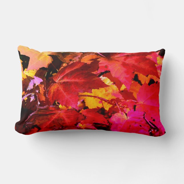 Colourful abstract pink red orange Autumn Leaves Lumbar Pillow (Front)