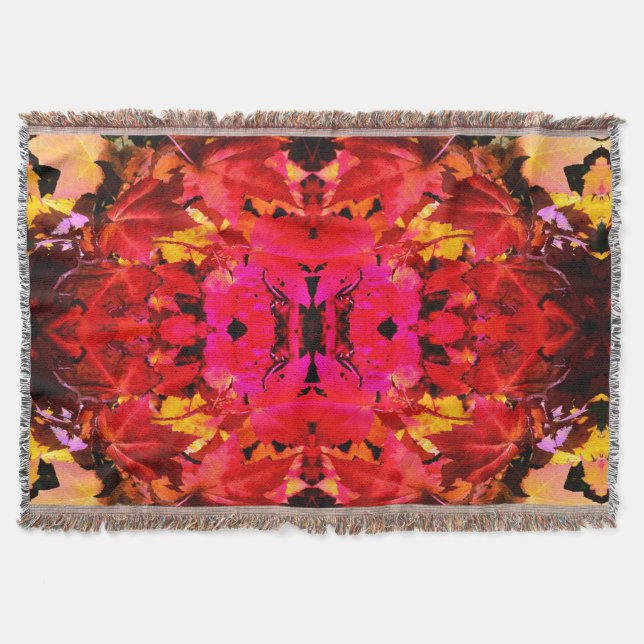 Colourful abstract pink red orange Autumn Leaves Throw Blanket (Front)
