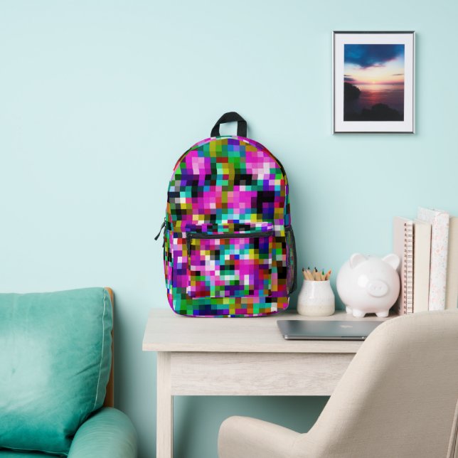 Colourful Abstract Pixel Pattern Printed Backpack (Insitu)
