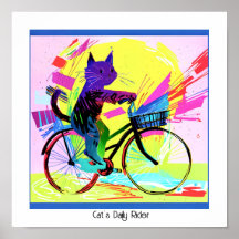Colourful  Abstract Pop Art Cat Riding Bicycle