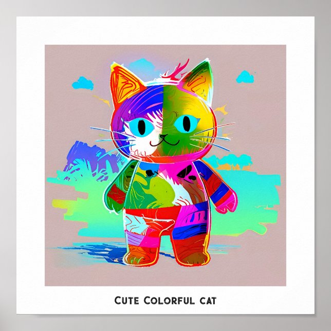 Colourful abstract  pop art cute cat poster (Front)