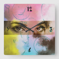 Colourful Abstract Pop Art, Eyes Square Clock