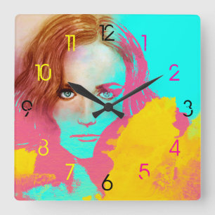 Colourful Abstract Pop Woman, Square Clock