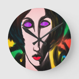 Colourful Abstract Portrait of a Woman Round Clock