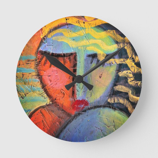Colourful Abstract Portrait of a Woman Round Clock (Front)