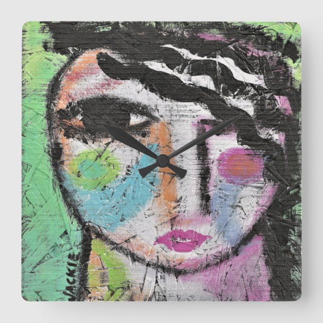 Colourful Abstract Portrait of a Woman Square Wall Clock (Front)