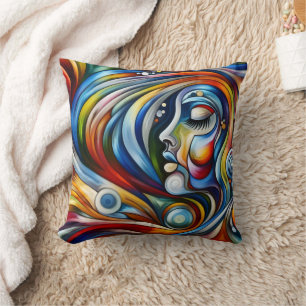 Colourful Abstract Portrait of a Woman Throw Pillow