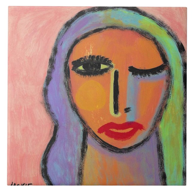 Colourful Abstract Portrait of a Woman Tile (Front)