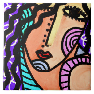 Colourful Abstract Portrait of a Woman Tile