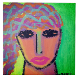 Colourful Abstract Portrait of a Woman Tile