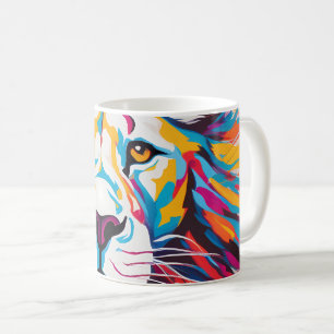 Colourful abstract portrait white lion coffee mug