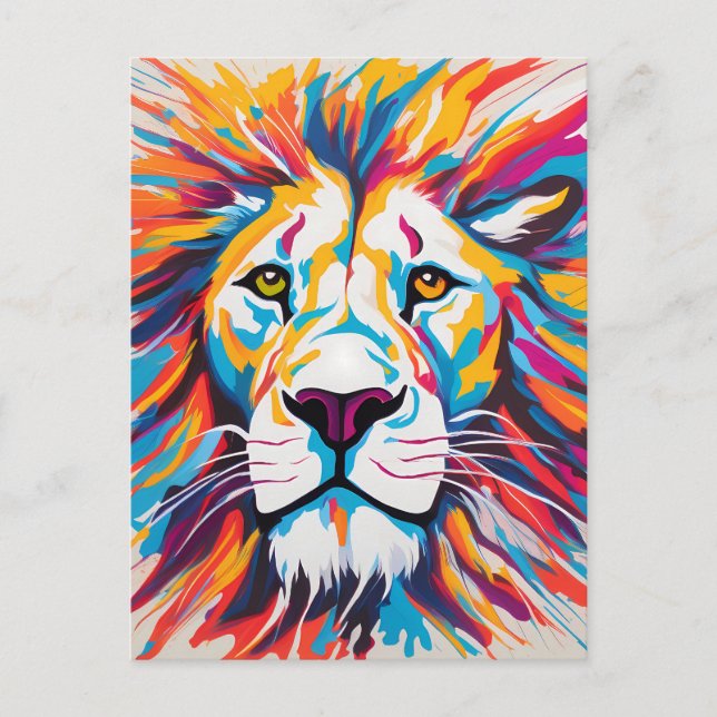 Colourful abstract portrait white lion postcard (Front)