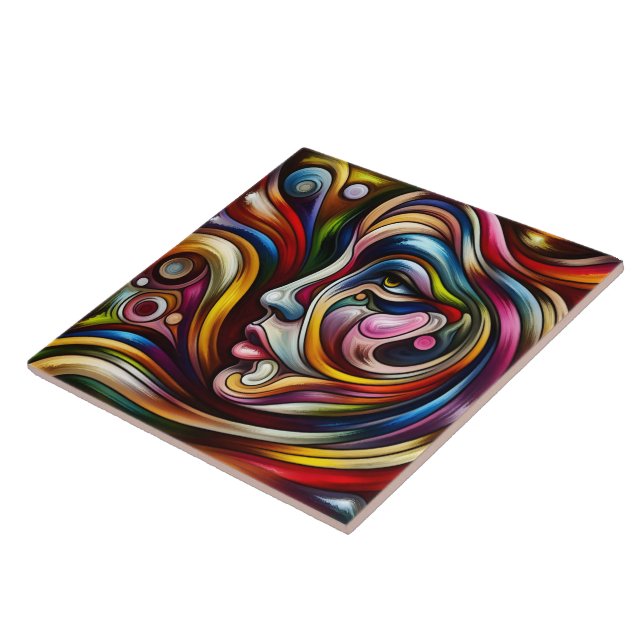 Colourful Abstract Portrait With Dynamic Swirls Tile (Side)
