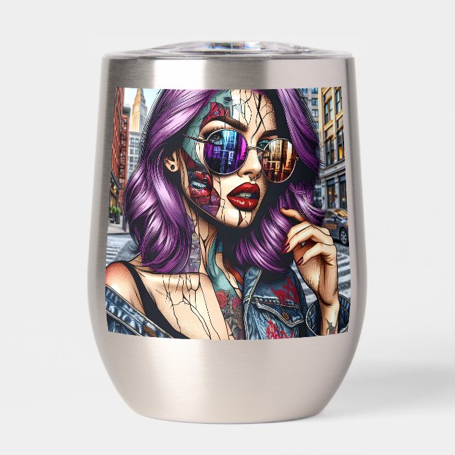 Colourful Abstract Pretty Lady with Purple Hair (Front)