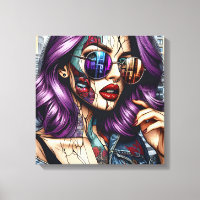 Colourful Abstract Pretty Lady with Purple Hair