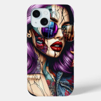 Colourful Abstract Pretty Lady with Purple Hair