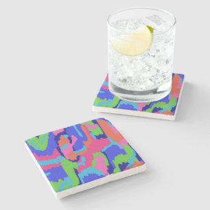 Colourful Abstract Print in Retro Colours  Stone Coaster