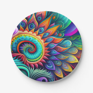 Colourful Abstract Psychedelic Beautiful Flower Paper Plate
