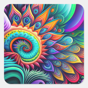 Colourful Abstract Psychedelic Beautiful Flower Square Sticker