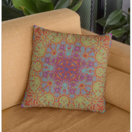 Colourful Abstract Psychedelic Floral Pattern Throw Pillow
