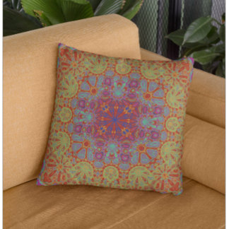 Colourful Abstract Psychedelic Floral Pattern Throw Pillow