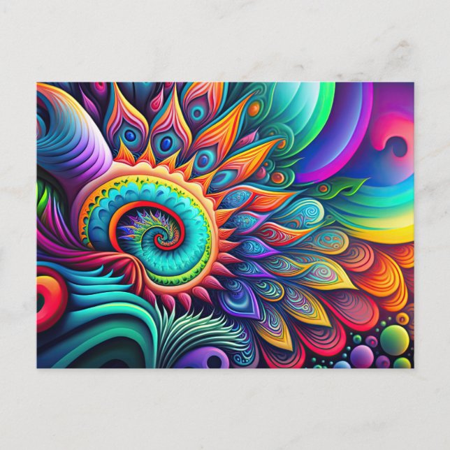 Colourful Abstract Psychedelic Flower Postcard (Front)