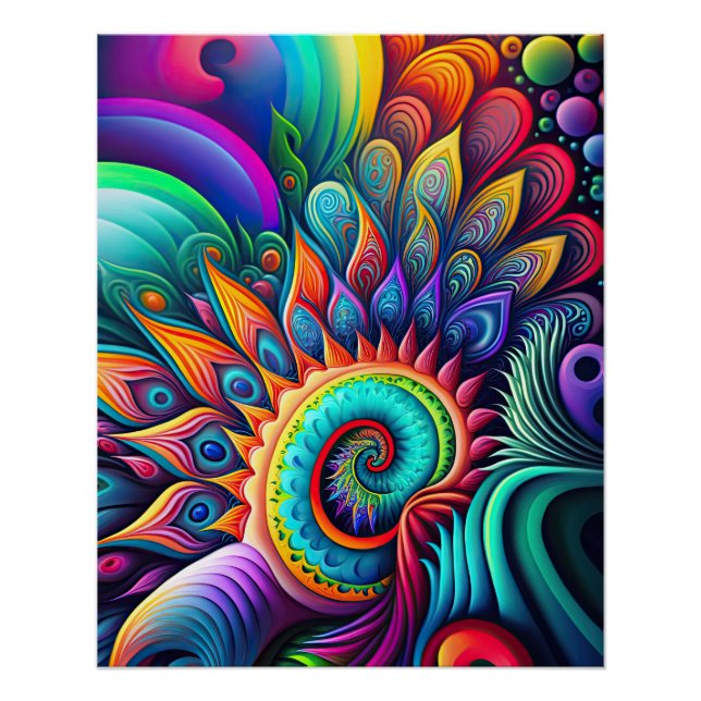 Colourful Abstract Psychedelic Flower Poster (Front)