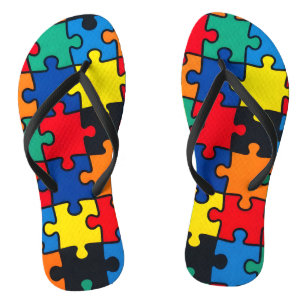 Colourful Abstract Puzzle Piece Pattern Seamless Flip Flops