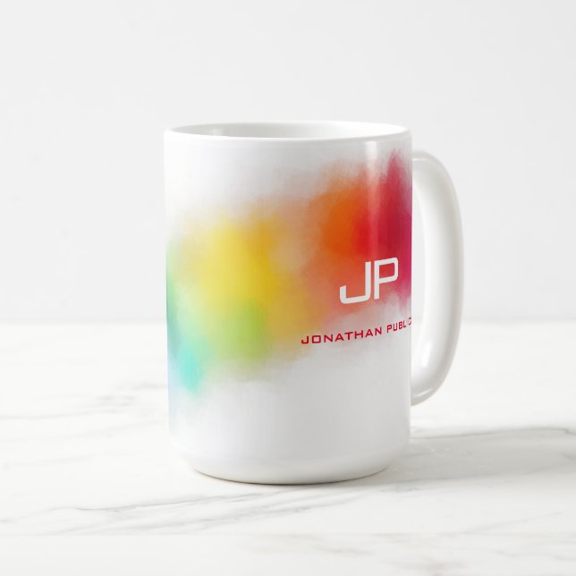 Colourful Abstract Rainbow Colours Elegant Monogra Coffee Mug (Front Right)
