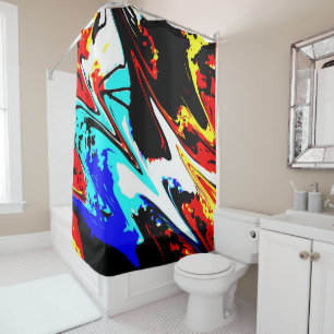 Colourful Abstract Red Black Yellow Shower Curtain