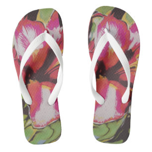 colourful abstract red flower contempory  flip flops
