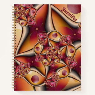 Colourful Abstract Red Orange Fantasy Fractal Name Notebook