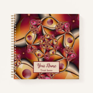 Colourful Abstract Red Orange Fantasy Fractal Name Notebook