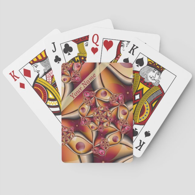 Colourful Abstract Red Orange Fantasy Fractal Name Playing Cards (Back)
