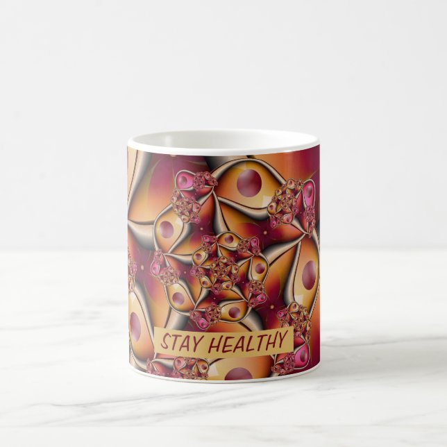 Colourful Abstract Red Orange Fantasy Fractal Text Coffee Mug (Center)