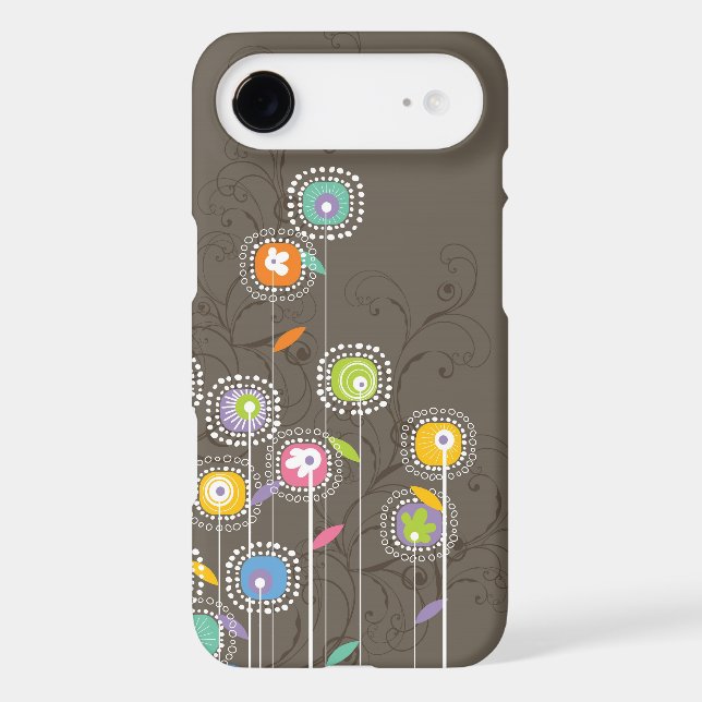 Colourful Abstract Retro Flowers Brown Background Case-Mate iPhone Case (Back)