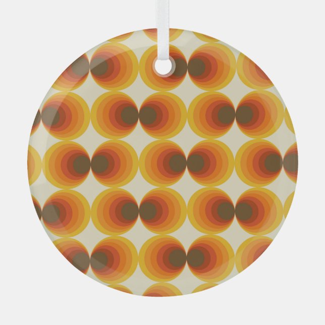 Colourful Abstract Retro Geometric Pattern Glass Ornament (Front)